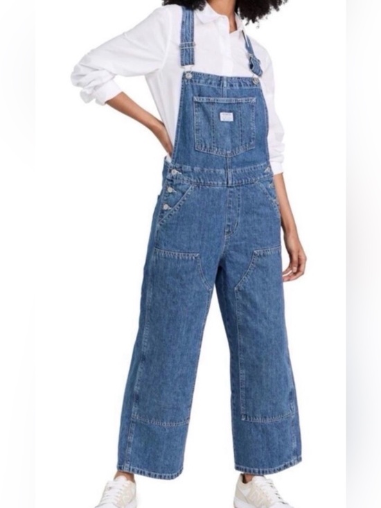 Levi's Denim - Levi’s Premium Utility Double Knee Wide Leg Dark Wash Denim Jean Overalls XS